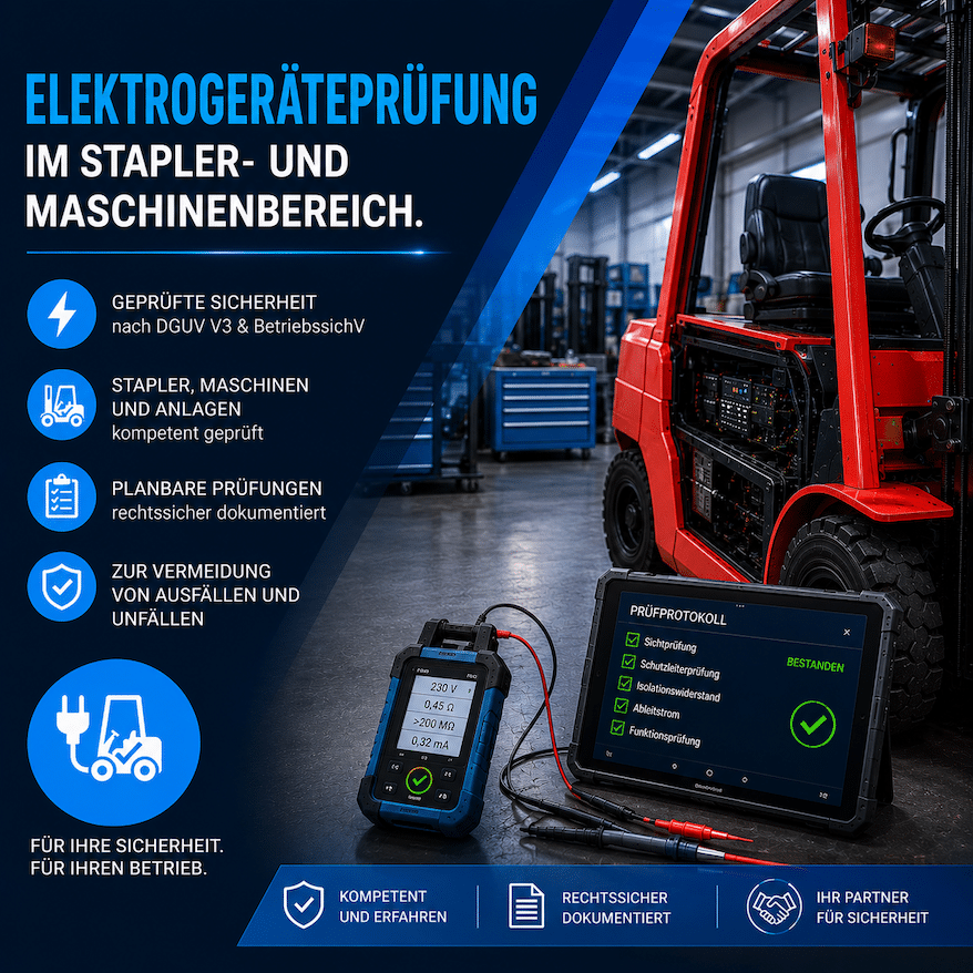 Elektroprüfung von Forklift, Gabelstaplern, Anlagen, Maschinen in Minden, Porta, Hille, Bückeburg